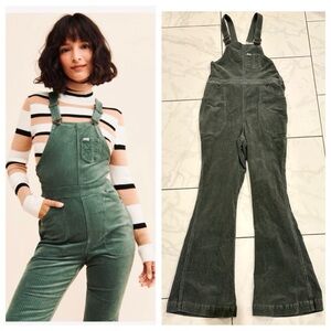Free People x Lee Vintage Corduroy Flare Overalls in Greyed Olive